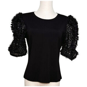 Flat White Anthropologie Black Exaggerated Organza Petal Puff Sleeve Shirt Small